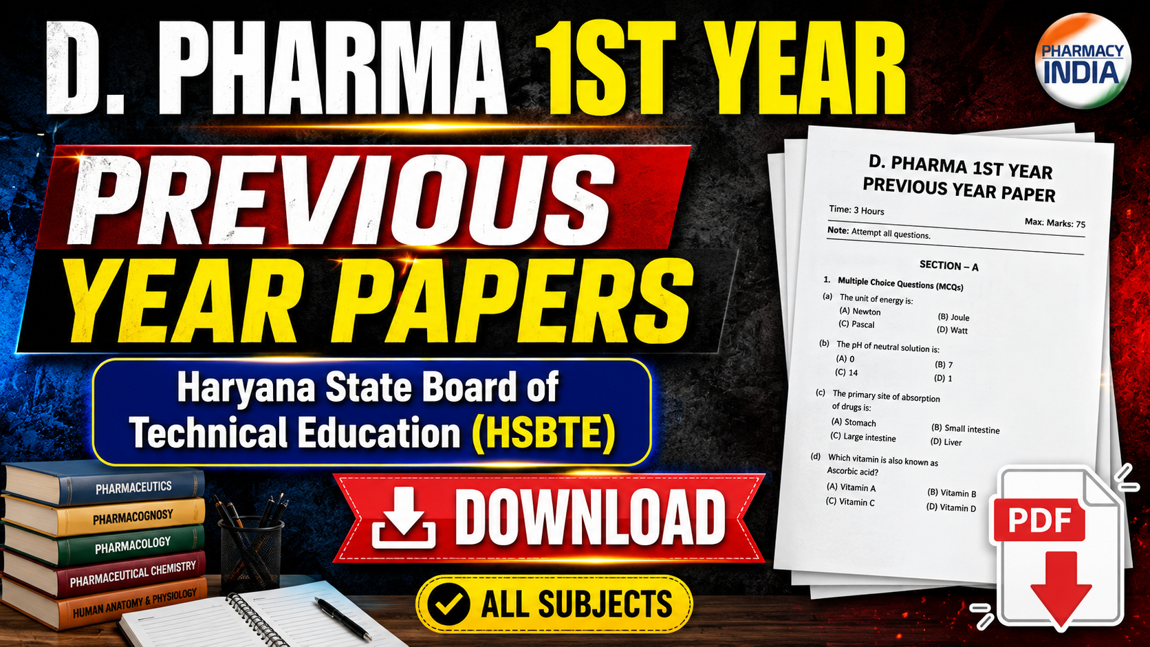 D. Pharma 1st Year Previous Year Papers Haryana State Board of Technical Education (HSBTE) – Download