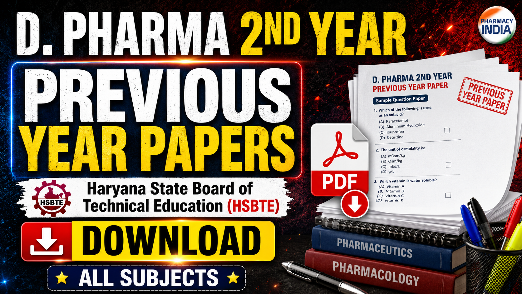 D. Pharma 2nd Year Previous Year Papers Haryana State Board of Technical Education (HSBTE) – Download