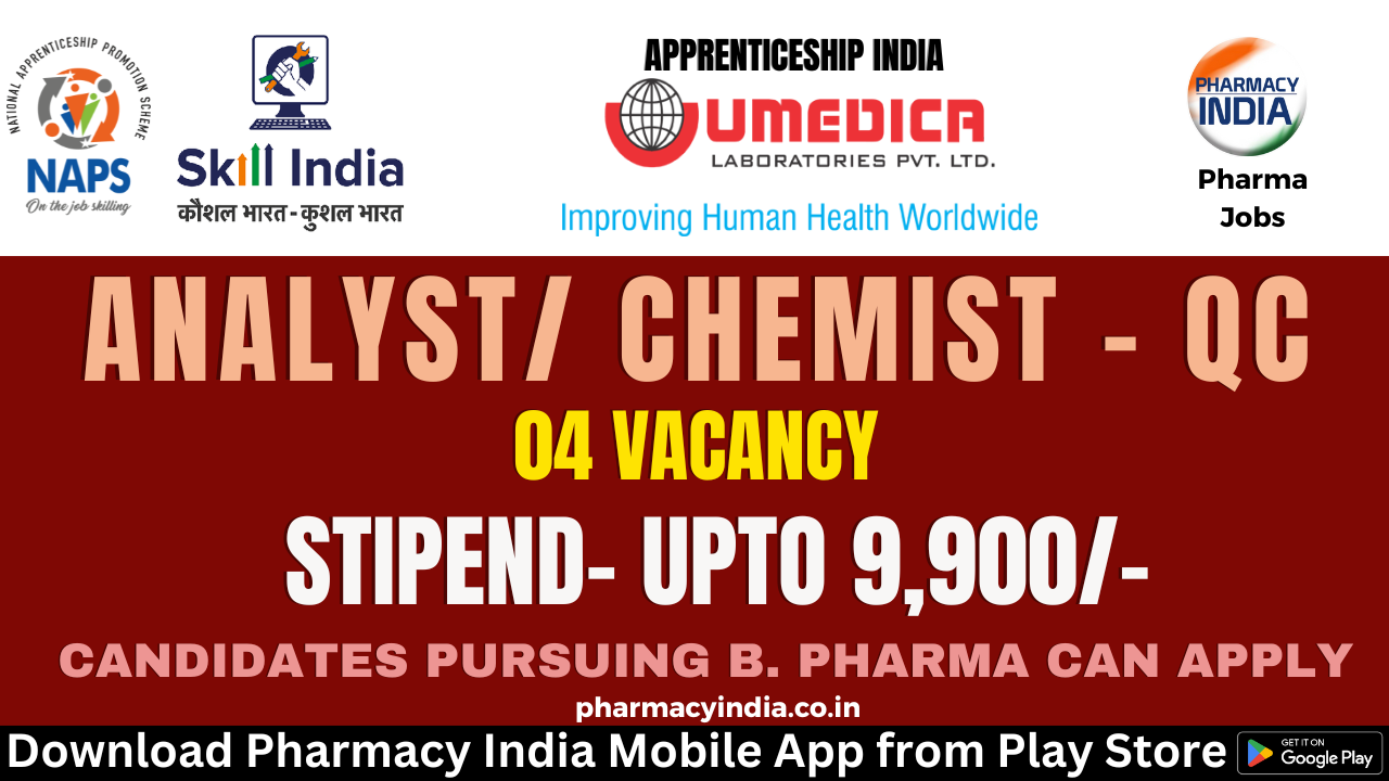 Training Opportunity at Umedica Laboratories Pvt Ltd for Graduate Pursuing B. Pharma as a Analyst/ Chemist QC – Apply Now