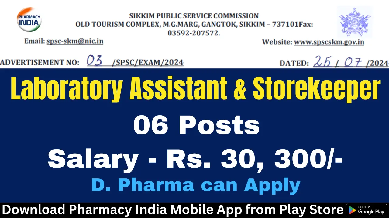 Recruitment of Laboratory Assistant and Storekeeper (06 Posts) at Government Pharmacy College under SPSC 2024