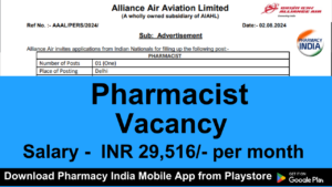 Alliance Air invites applications from D.Pharma B.Pharma for Pharmacist Post
