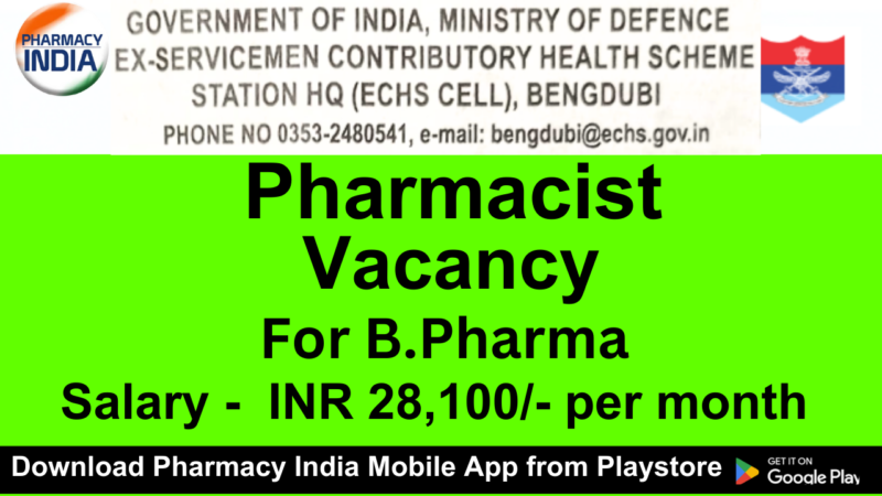 Government Pharmacist Job Opening at ECHS for B.Pharma – Apply Now