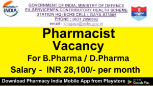 Government Pharmacist Job Opening at ECHS for B.PharmaD.Pharma - Apply Now