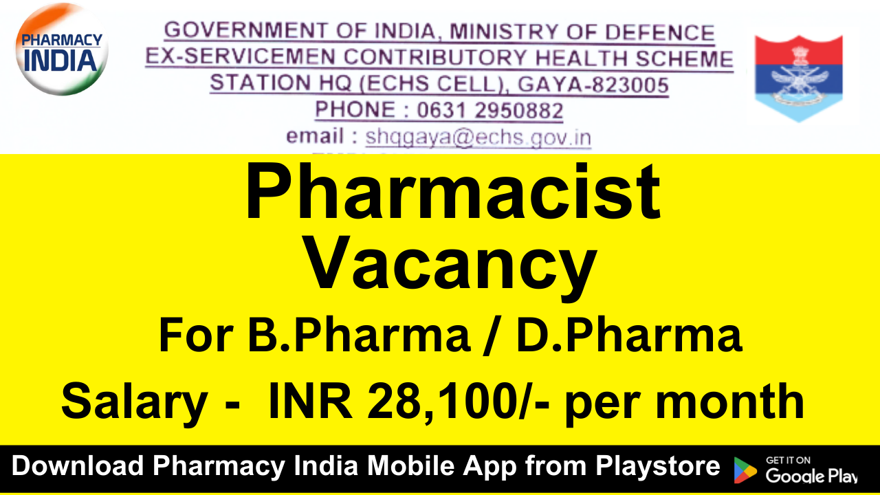 Government Pharmacist Job Opening at ECHS for B.Pharma/D.Pharma - Apply ...