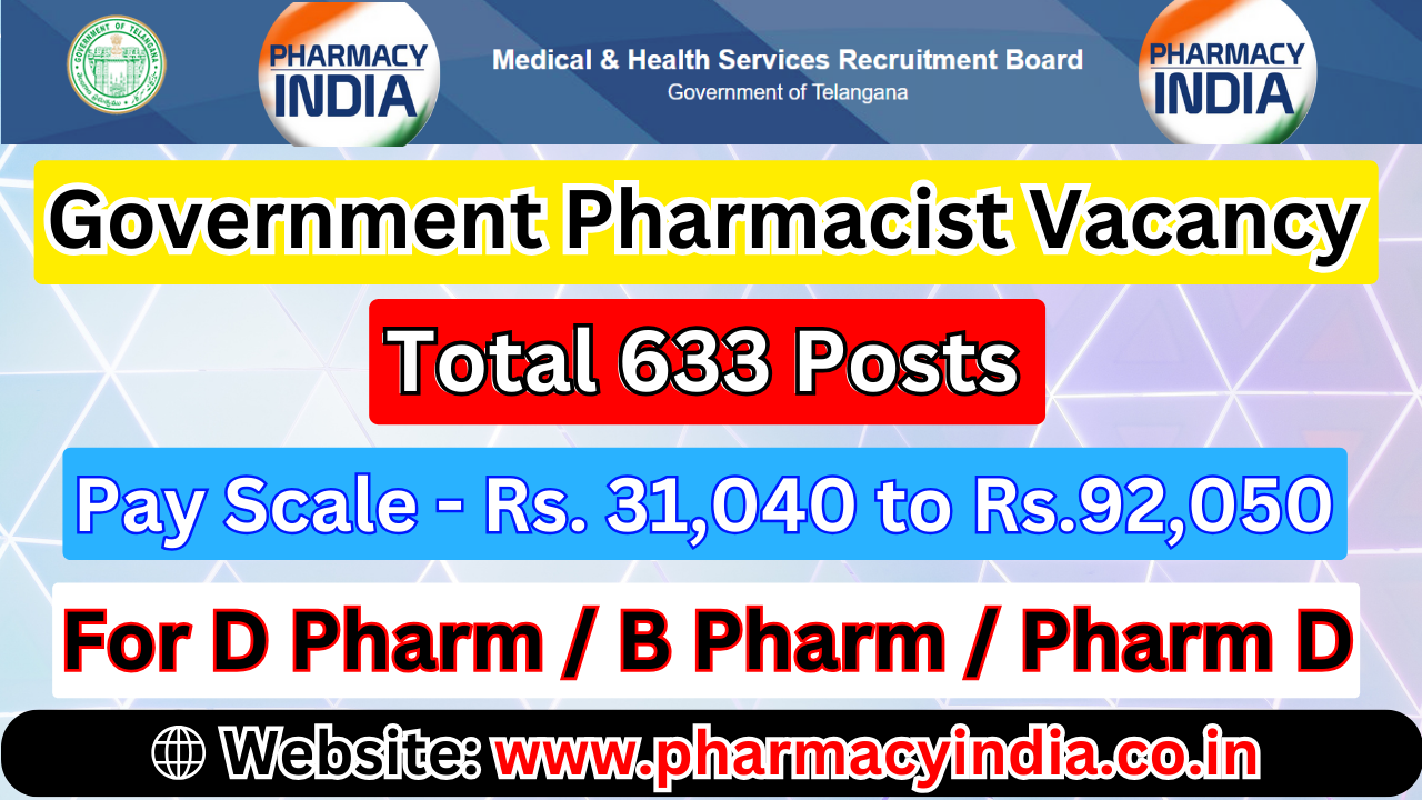 633 Government Pharmacist Posts for D Pharma and B Pharma in Telangana 2024