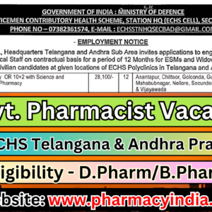 ECHS Telangana & AP Jobs 2024: 12 Pharmacist Vacancies, D.Pharm/B.Pharm Eligibility