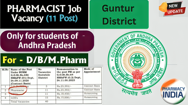 Pharmacist Jobs in Guntur District | 11 Posts | For D.Pharm/B.Pharm/M.Pharm | (Andhra Pradesh Only)