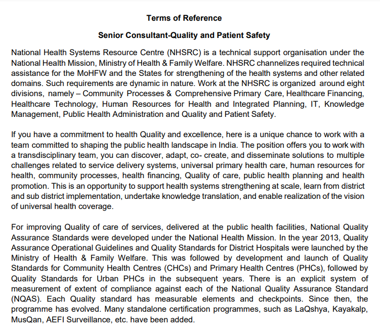 Senior Consultant Quality and Patient Safety