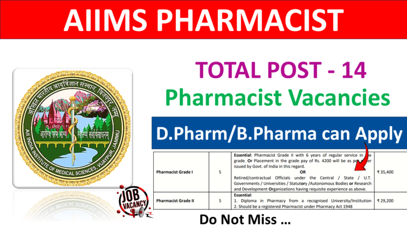 Pharmacist Job at AIIMS Jammu – Apply Now