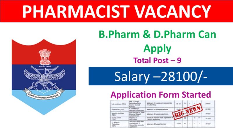 Govt Pharmacist Vacancies at ECHS Polyclinics