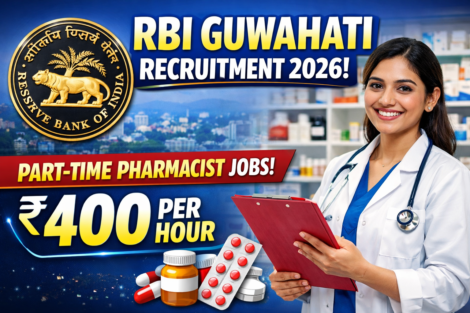 RBI Guwahati Recruitment 2026: Apply for Part-time Pharmacist Posts | ₹400 Per Hour
