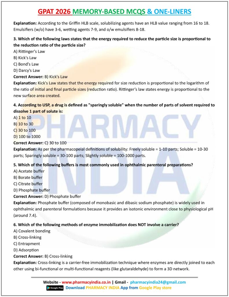GPAT 2026 MEMORY BASED MCQS AND ONE LINERS ALL SUBJECTS images 1