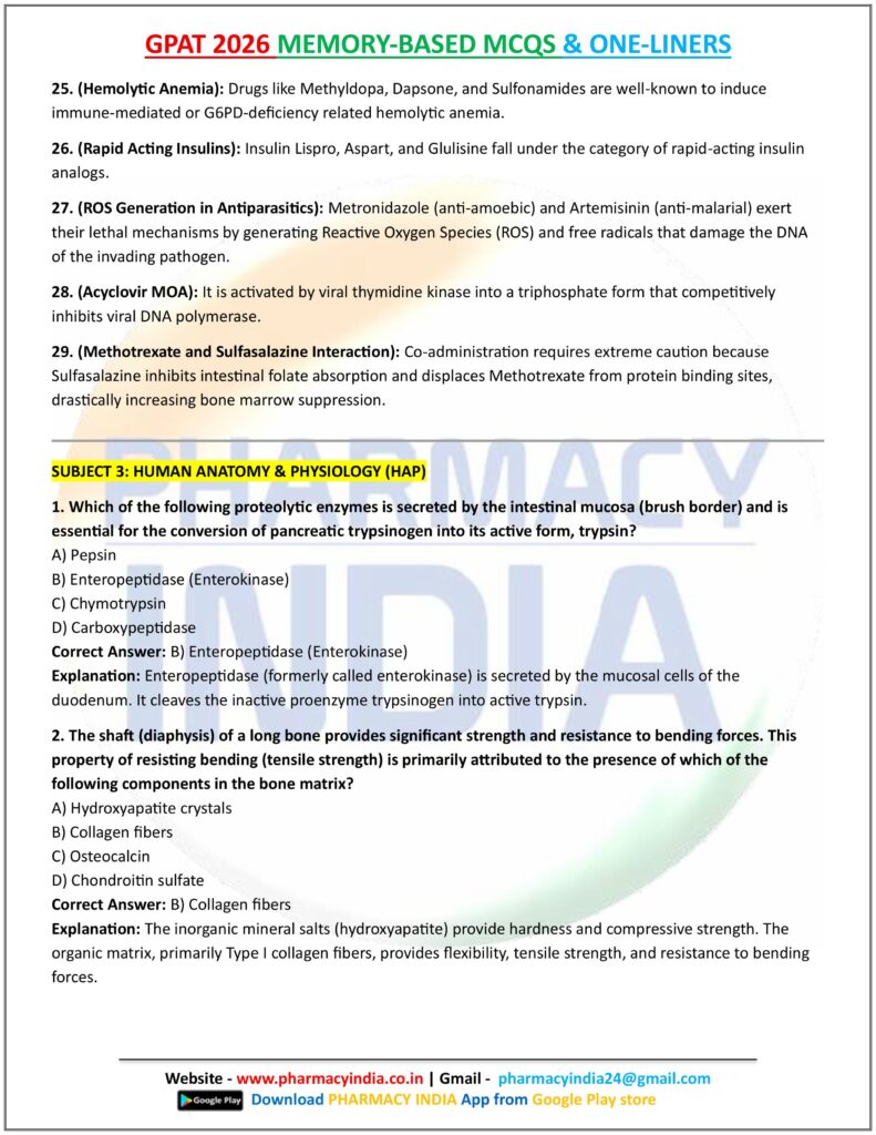 GPAT 2026 MEMORY BASED MCQS AND ONE LINERS ALL SUBJECTS images 11