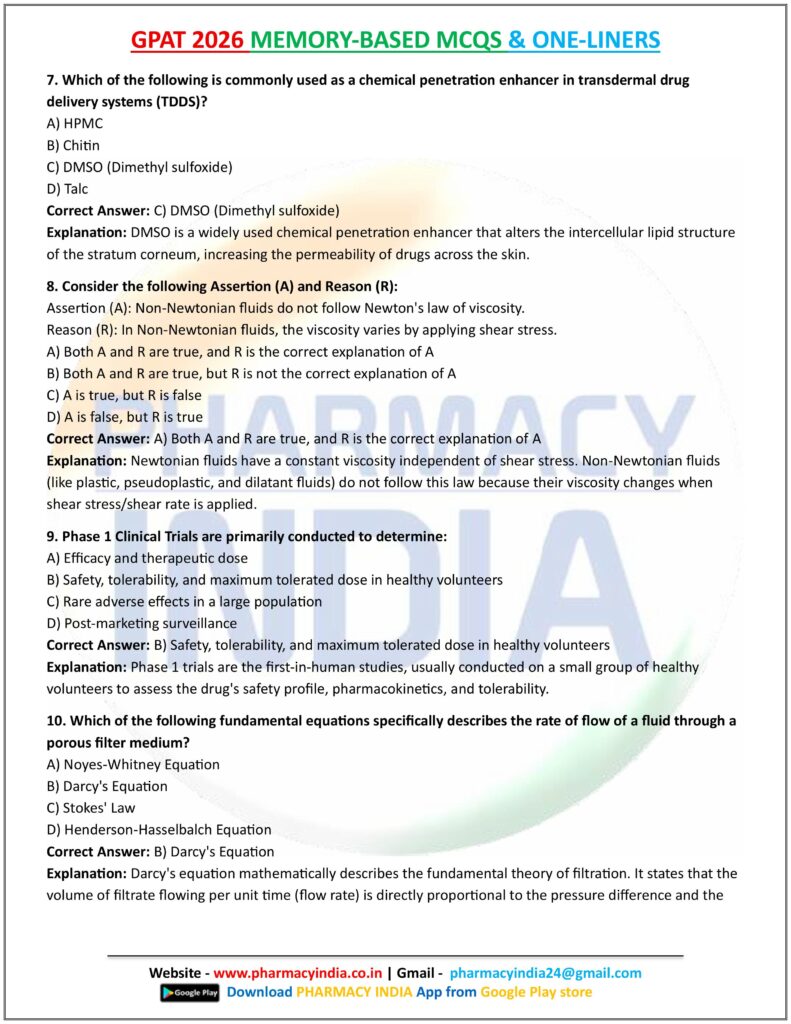 GPAT 2026 MEMORY BASED MCQS AND ONE LINERS ALL SUBJECTS images 2