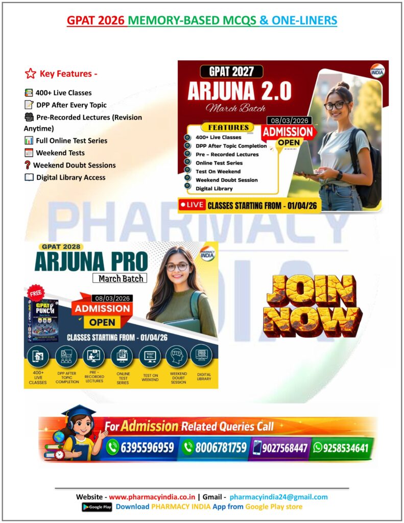 GPAT 2026 MEMORY BASED MCQS AND ONE LINERS ALL SUBJECTS images 22