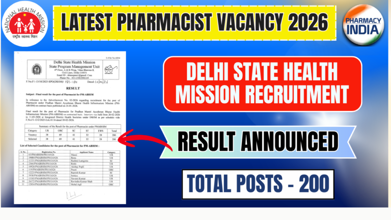 DSHM Pharmacist Final Result 2026 Released: Check PM-ABHIM Selection List of 200 Candidates