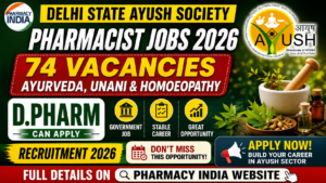 Delhi State AYUSH Society Pharmacist Jobs 2026: 74 Vacancies for Ayurveda, Unani & Homoeopathy