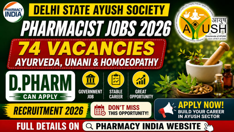 Delhi State AYUSH Society Pharmacist Jobs 2026: 74 Vacancies for Ayurveda, Unani & Homoeopathy