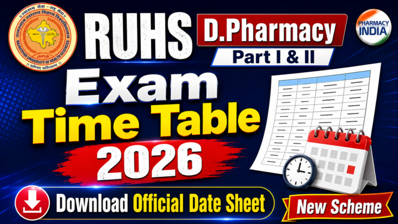 RUHS D.Pharmacy Part I & II Exam Time Table 2026: Download Official Date Sheet (New Scheme)