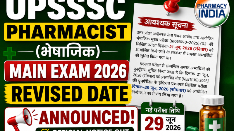 UPSSSC Pharmacist (Bheshajik) Main Exam 2026 Revised Date Announced – Official Notice Out