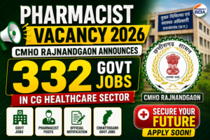 Pharmacist Vacancy 2026: CMHO Rajnandgaon Announces 332 Govt Healthcare Jobs in CG