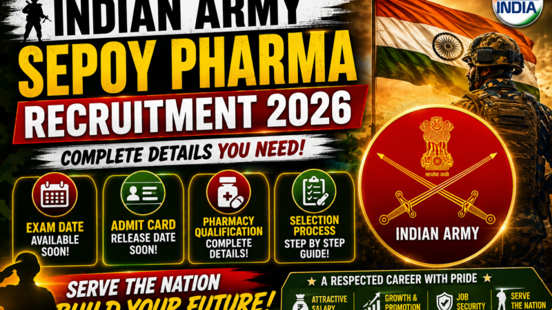 Army Sepoy Pharma Recruitment 2026: Exam Date, Admit Card & Pharmacy Qualification Details