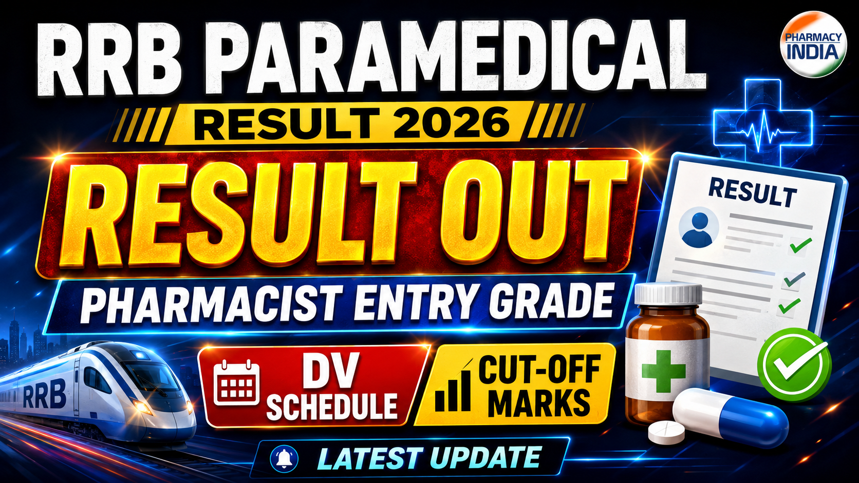 RRB Paramedical Result 2026 Out: Pharmacist Entry Grade DV Schedule & Cut-off Marks