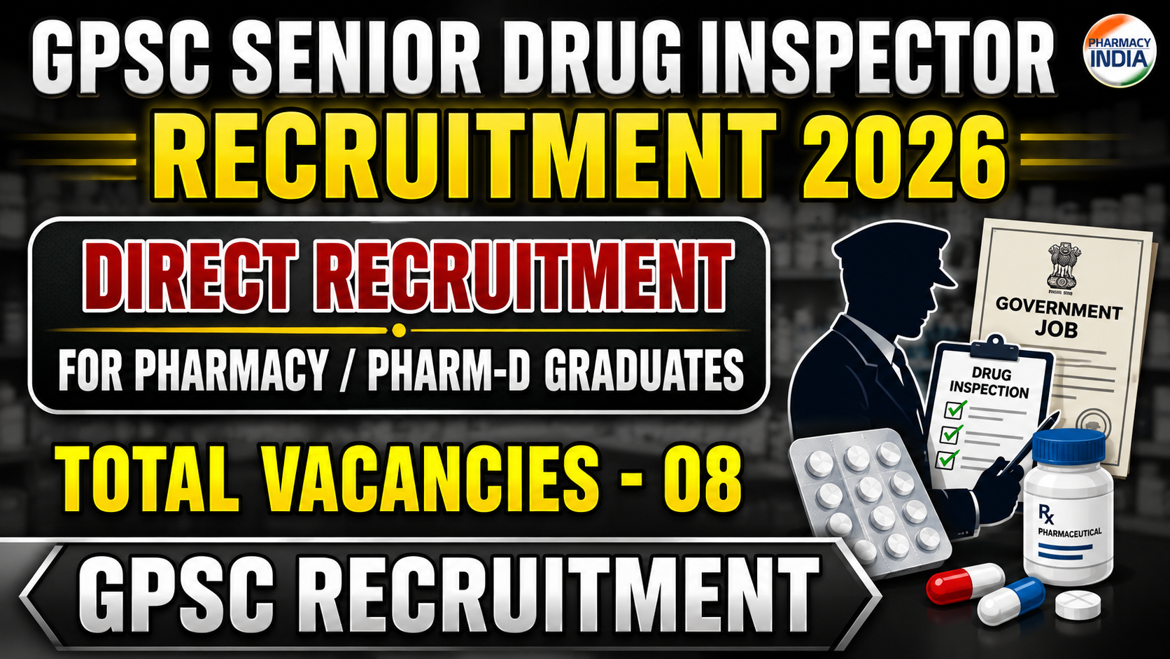 GPSC Senior Drug Inspector Recruitment 2026: 08 Vacancies for Pharmacy & Pharm-D Graduates