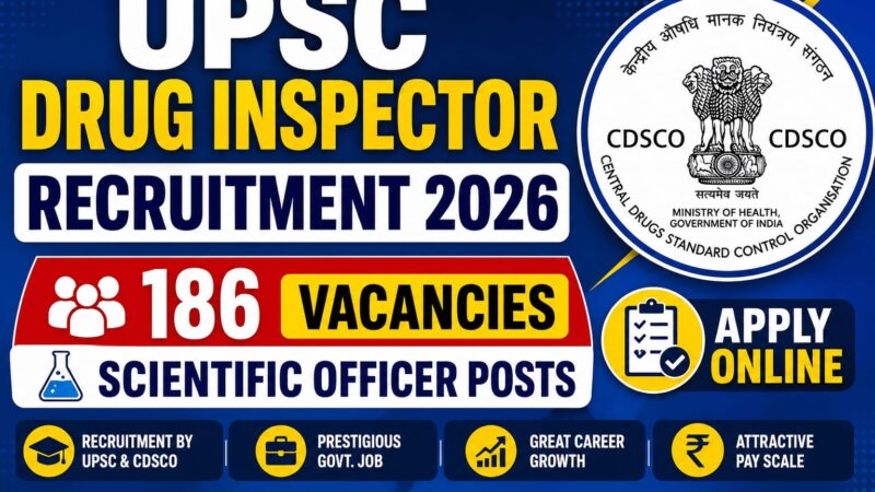 UPSC Drug Inspector Recruitment 2026: 186 Vacancies in CDSCO | Apply Online for Scientific Officer Posts