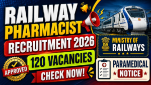 Railway Pharmacist Recruitment 2026: 120 Vacancies Approved in Ministry of Railways Paramedical Notice