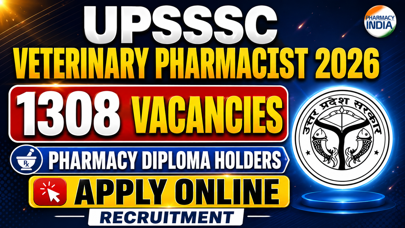 UPSSSC Veterinary Pharmacist Recruitment 2026: 1,308 Vacancies for Pharmacy Diploma Holders – Apply Online