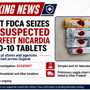 FDCA Alert: Investigation into Suspected Counterfeit Nicardia Retard 10 (Batch ACG25007) in Gujarat