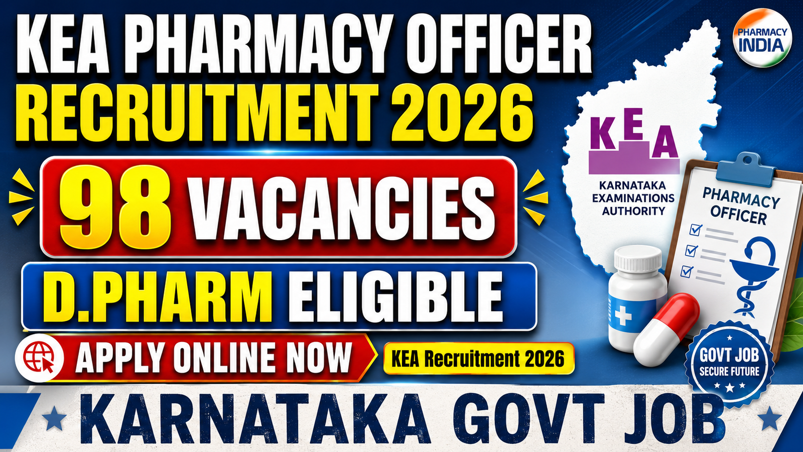 KEA Pharmacy Officer Recruitment 2026: 98 Vacancies for D.Pharm | Apply Online Now