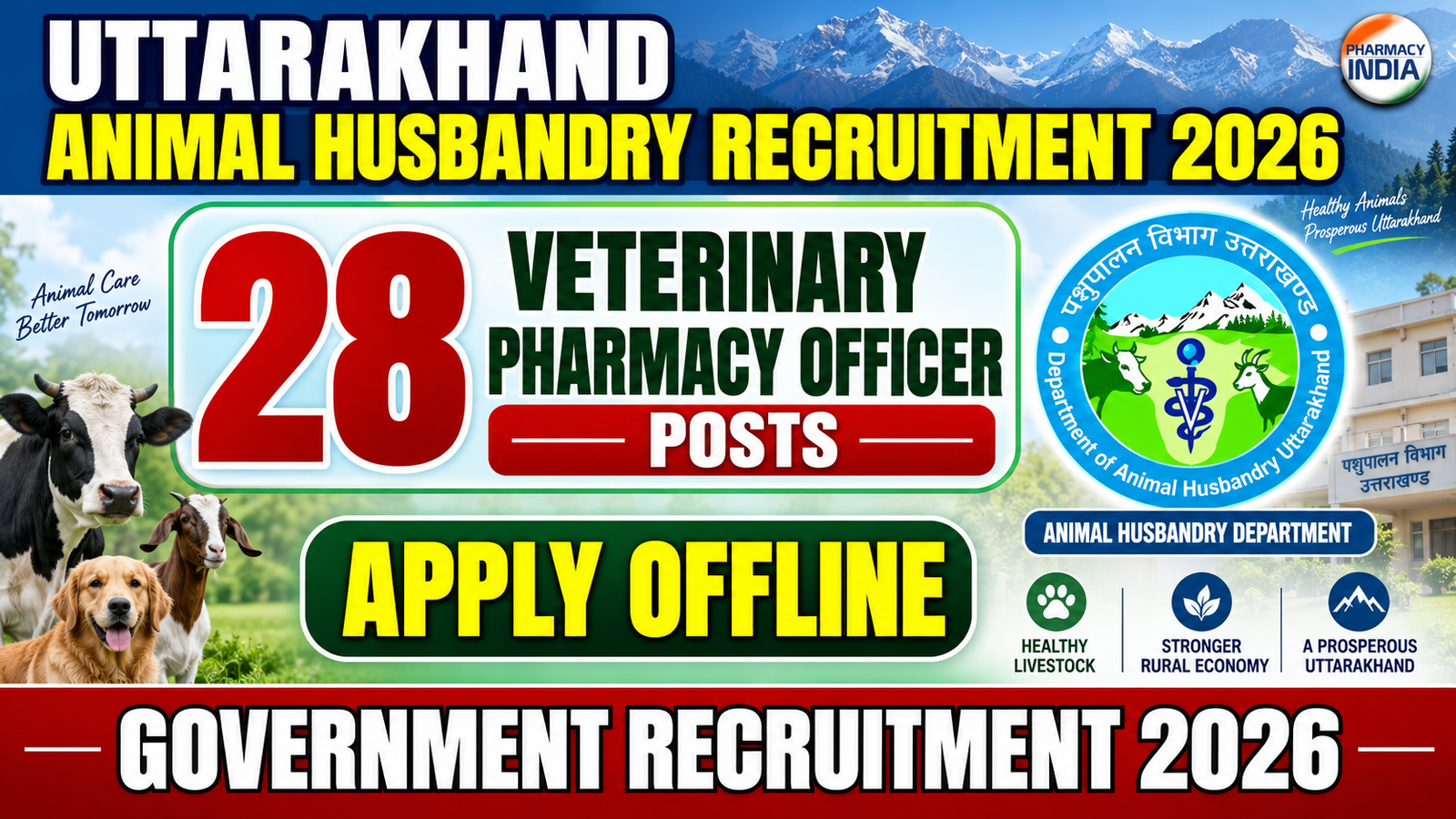 Uttarakhand Animal Husbandry Recruitment 2026: 28 Veterinary Pharmacy Officer Posts | Apply Offline