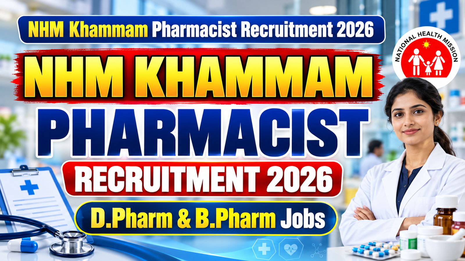 NHM Khammam Pharmacist Recruitment 2026 | D.Pharm & B.Pharm Jobs
